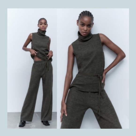 ZARA Knit Wide Leg Pants, High Rise - Picture 2 of 9